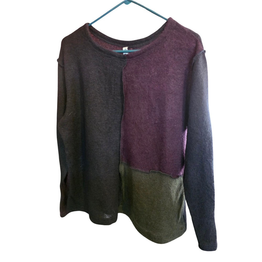 Avatar Colorblock Patchwork Long Sleeve Knit Top Coquette Multicolor M Womens